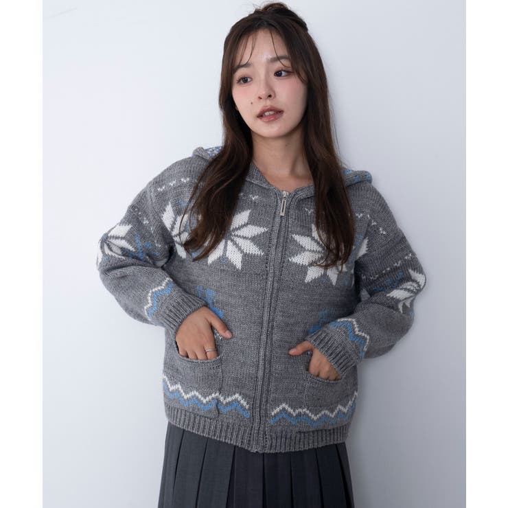 雪柄ZIPフードカーディガン | WEGO【WOMEN】 | 詳細画像9 