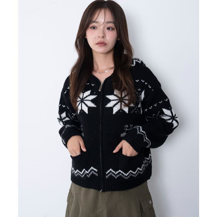 雪柄ZIPフードカーディガン | WEGO【WOMEN】 | 詳細画像12 