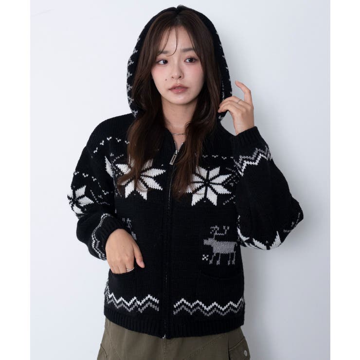 雪柄ZIPフードカーディガン | WEGO【WOMEN】 | 詳細画像13 