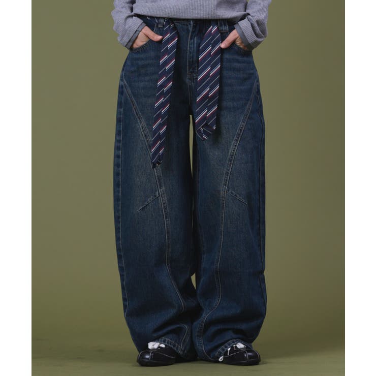 デニム中濃色 | タイ付きワイドデニム | WEGO【WOMEN】