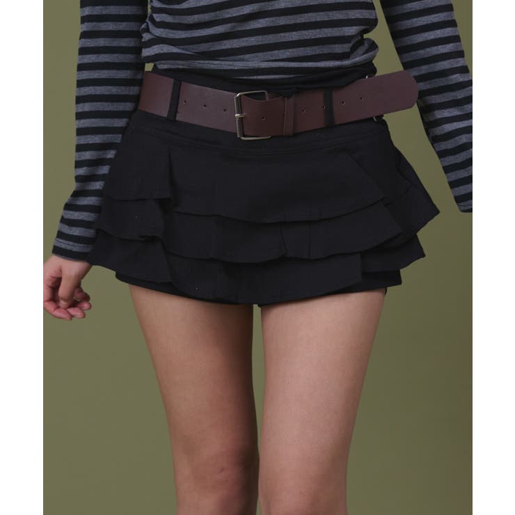 ブラック | ベルト付きティアードミニスカパン | WEGO【WOMEN】