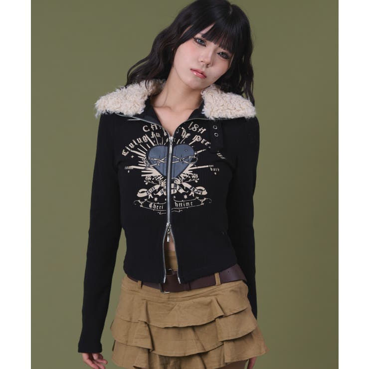 ファーグラフィックWジップニット | WEGO【WOMEN】 | 詳細画像1 