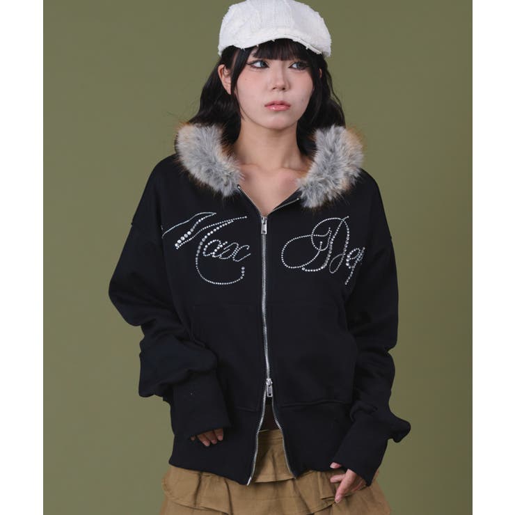 ラインストーンロゴファ-ジップーパーカー | WEGO【WOMEN】 | 詳細画像3 