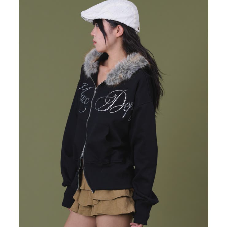 ラインストーンロゴファ-ジップーパーカー | WEGO【WOMEN】 | 詳細画像4 