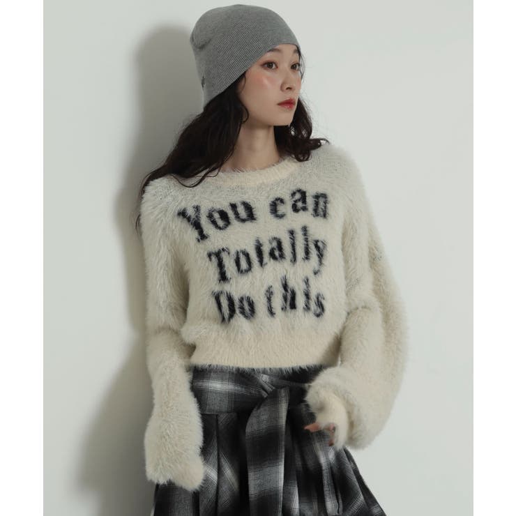 ホワイトアイボリー | ロゴシャギーショートニット | WEGO【WOMEN】