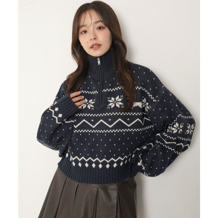 ノルディック柄ハーフジップニット | WEGO【WOMEN】 | 詳細画像1 