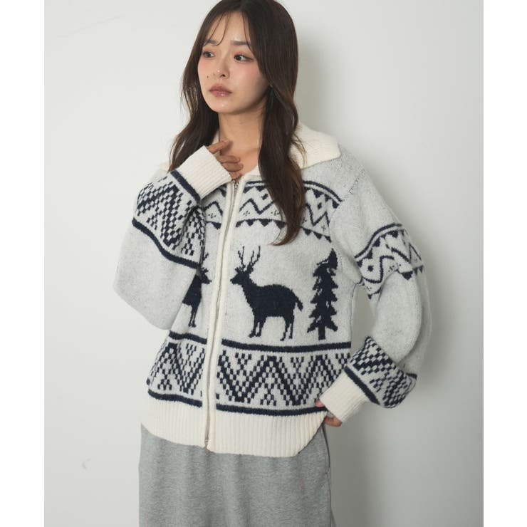 雪柄ダブルジップニット | WEGO【WOMEN】 | 詳細画像9 