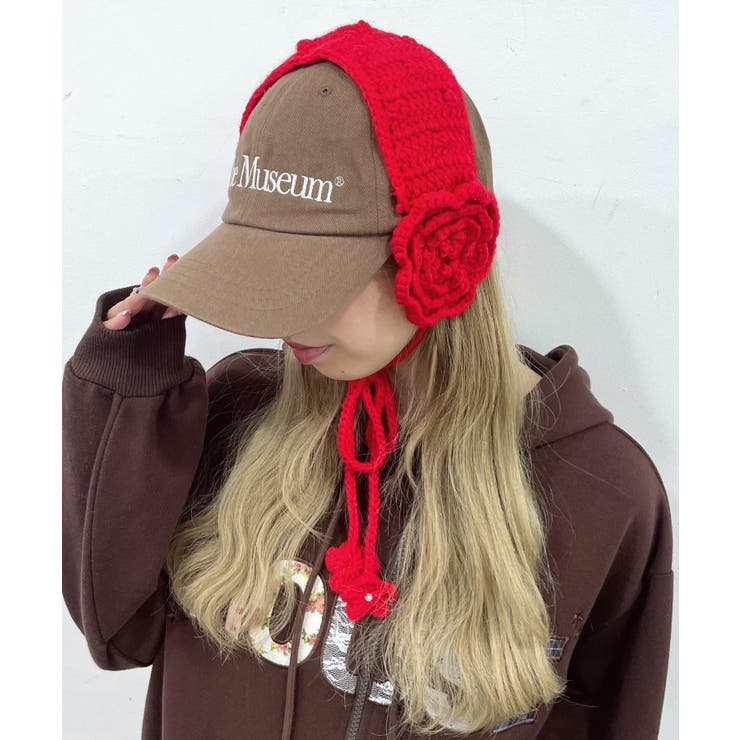 レッド | フラワーニットイヤーマフ | WEGO【WOMEN】
