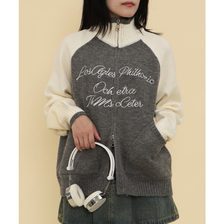 グレー | バイカラーニットトラックジャケット | WEGO【WOMEN】