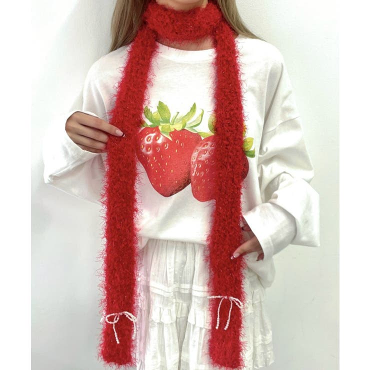 レッド | パールリボンシャギーニットナローマフラー | WEGO【WOMEN】