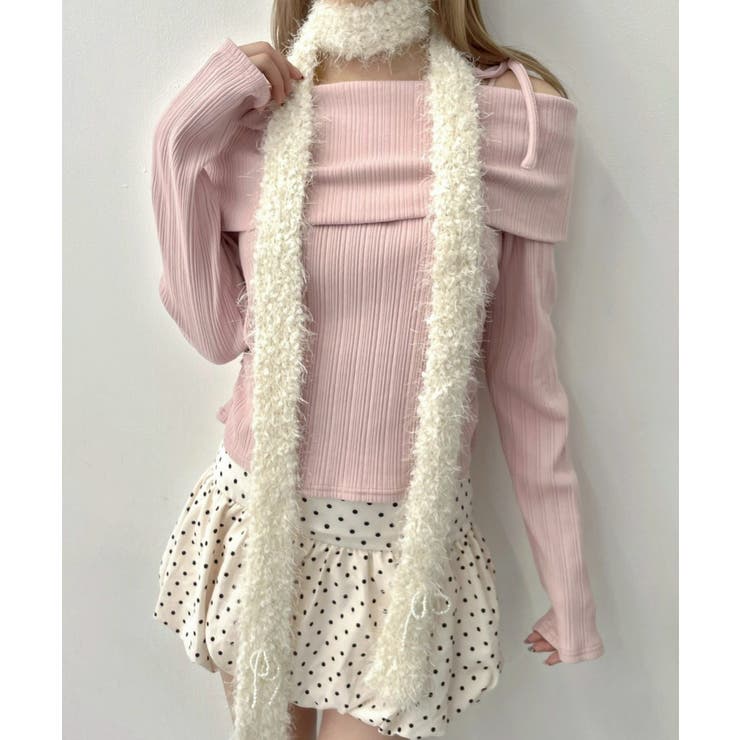 ホワイト | パールリボンシャギーニットナローマフラー | WEGO【WOMEN】