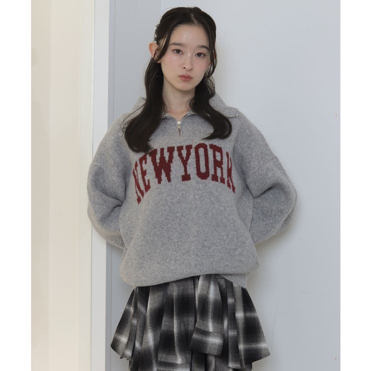 杢グレー | フラッフィーハーフジップニット | WEGO【WOMEN】