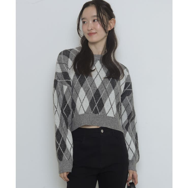 グレー | アーガイルニットプルオーバー | WEGO【WOMEN】