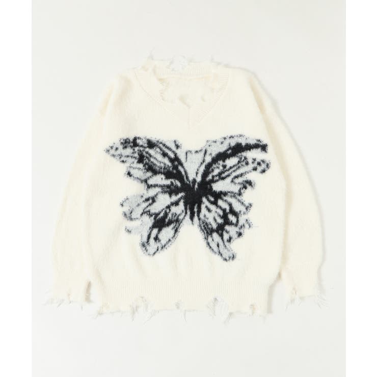 ホワイトアイボリー | バタフライダメージニット | WEGO【WOMEN】