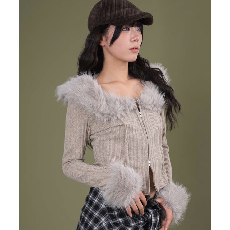 ファーデザインジップニット | WEGO【WOMEN】 | 詳細画像1 