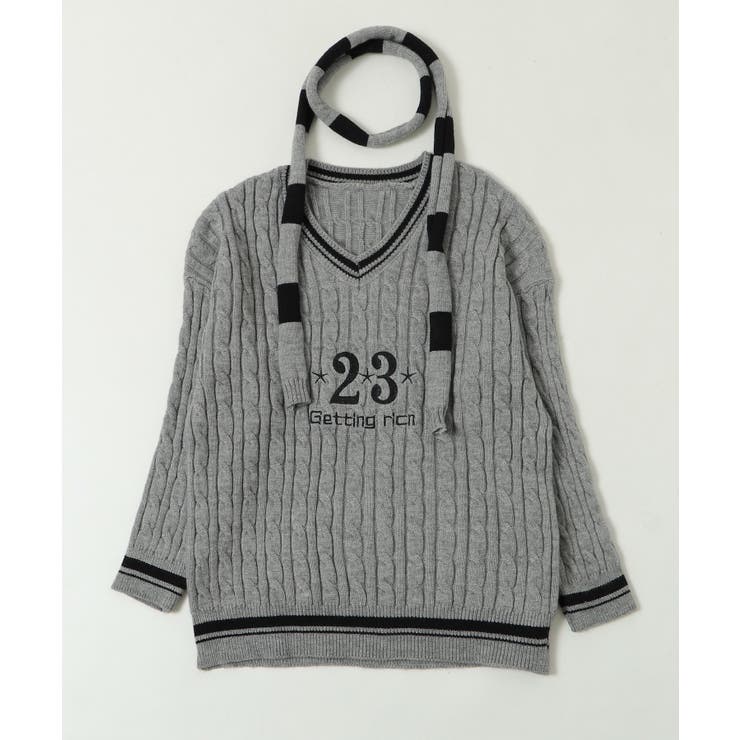 グレー | マフラー付きチルデンニット | WEGO【WOMEN】