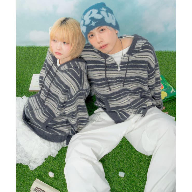 ネイビー | シャギーボーダーニットパーカー | WEGO【MEN】