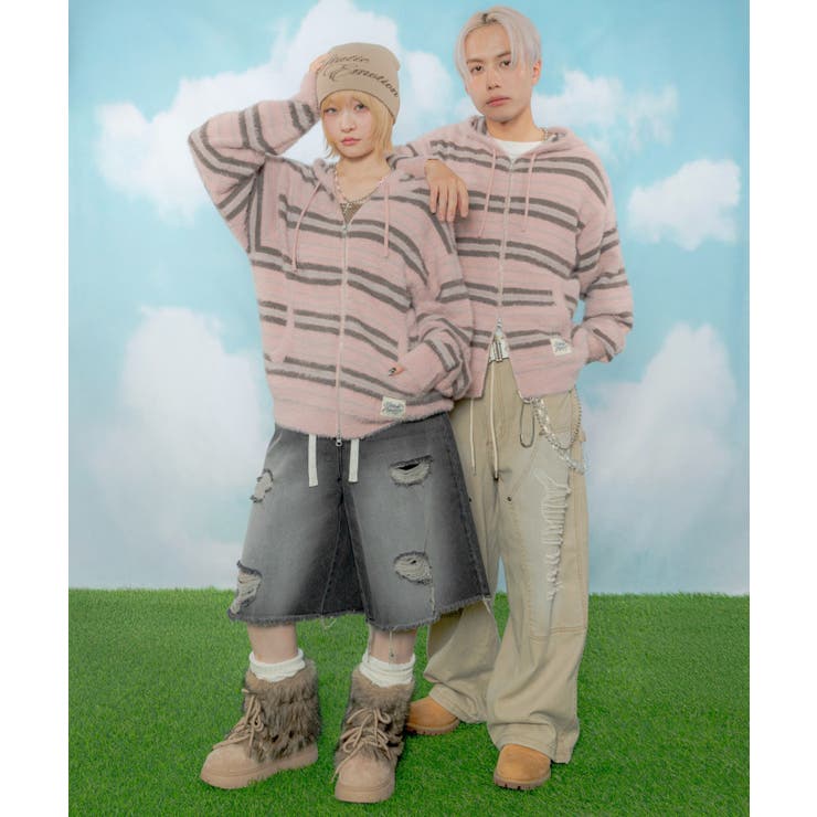 シャギーボーダーニットパーカー | WEGO【MEN】 | 詳細画像3 