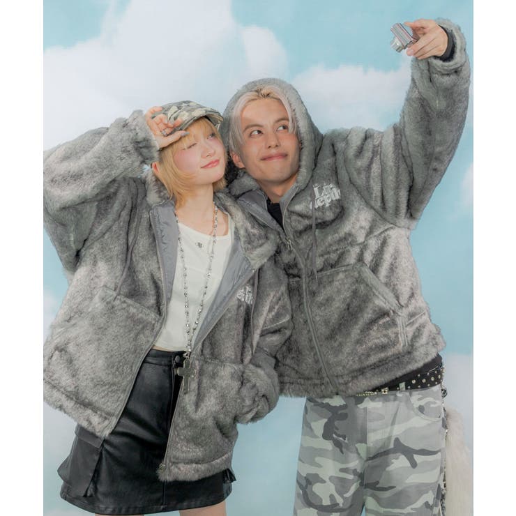 グレーその他 | ファーフードロゴブルゾン | WEGO【MEN】