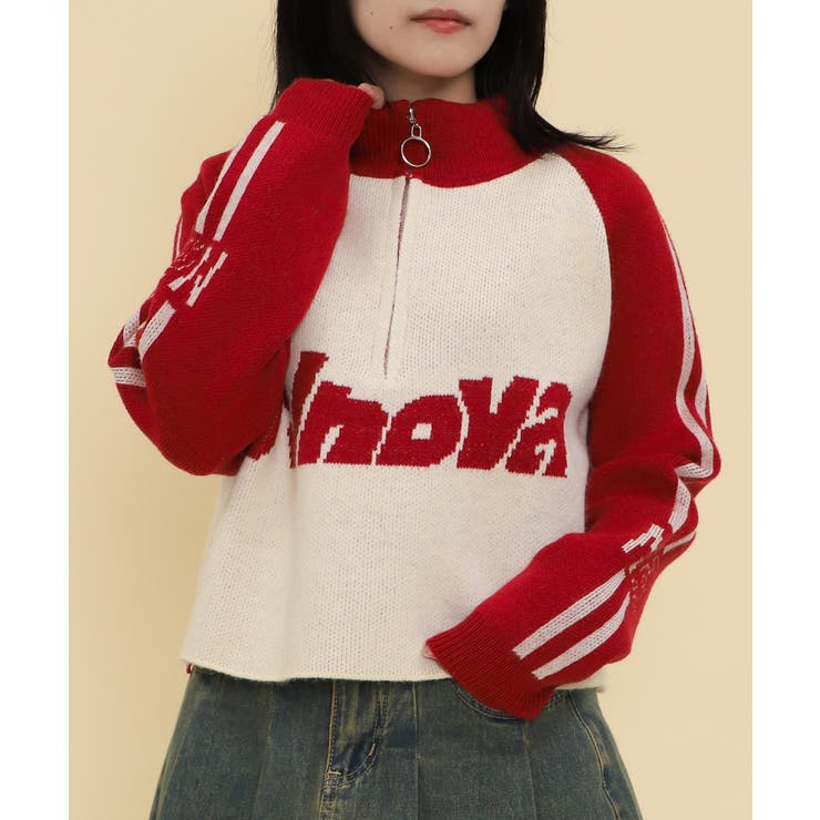 ハーフジップロゴラグランニットプルオーバー | WEGO【WOMEN】 | 詳細画像1 