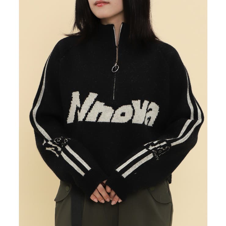ブラック | ハーフジップロゴラグランニットプルオーバー | WEGO【WOMEN】