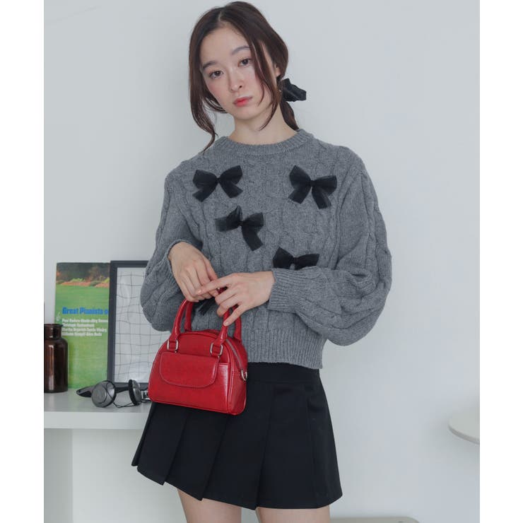 杢グレー | チュールリボンケーブルニット | WEGO【WOMEN】