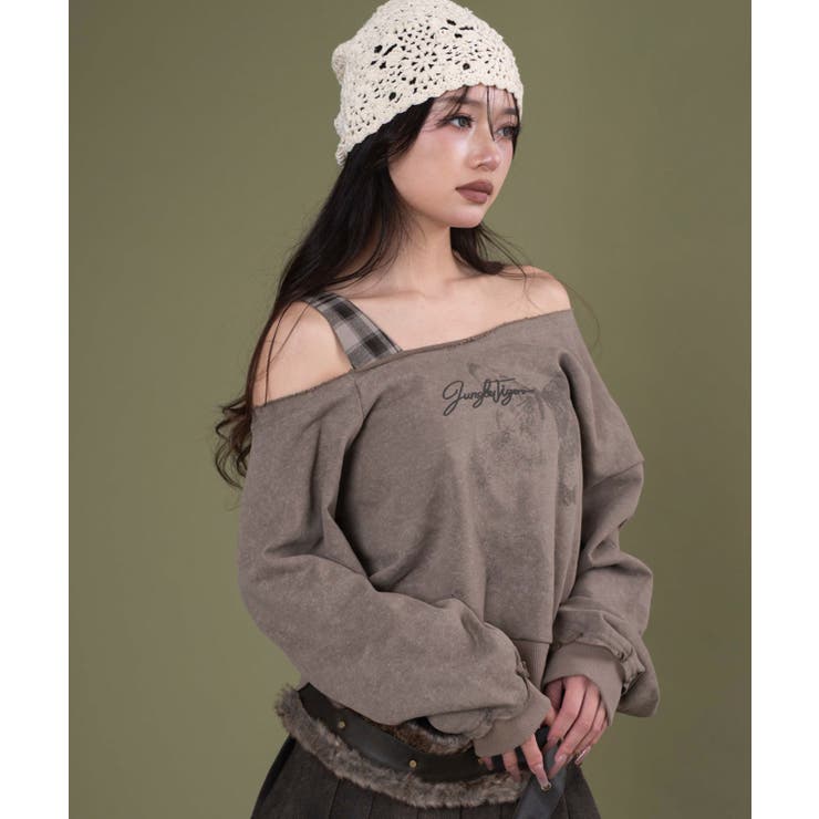 ブラウン | チェックワンショルダースウェット | WEGO【WOMEN】