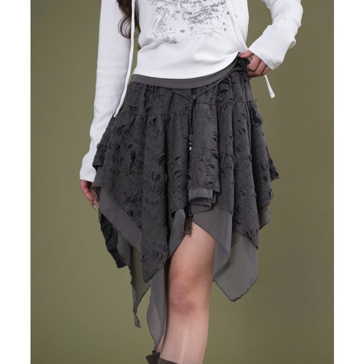 ダークグレー | ダメージヘムスカート | WEGO【WOMEN】