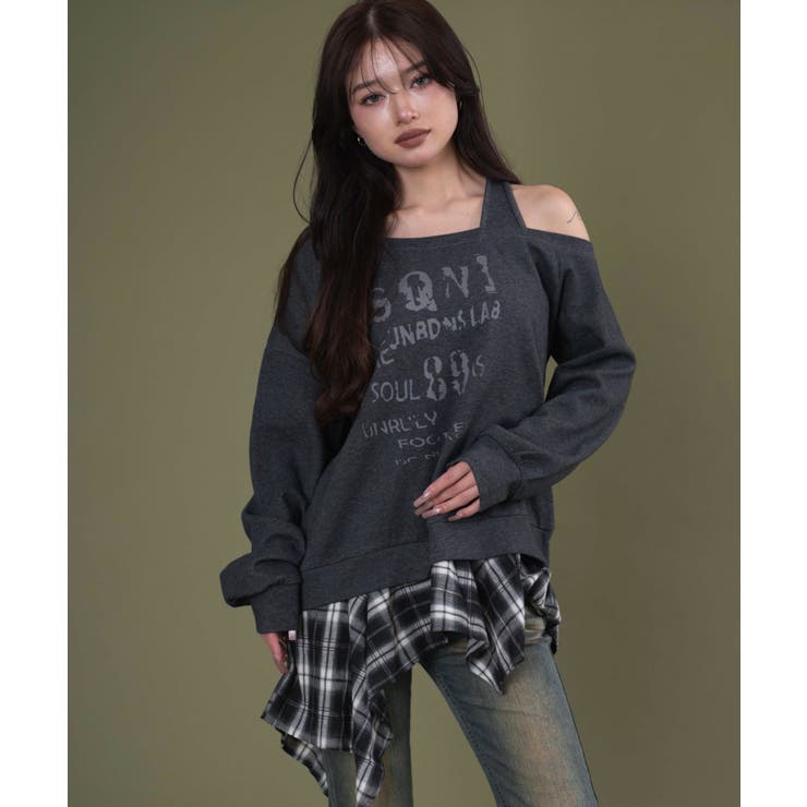 113 | チェックヘムグラフィックワンショルダー | WEGO【WOMEN】