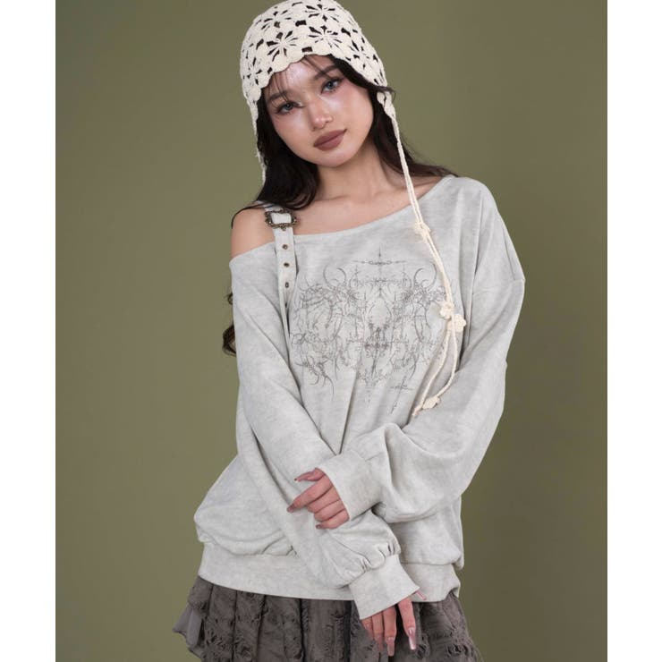 ライトベージュ | ベルトショルダーグラフィックスウェット | WEGO【WOMEN】