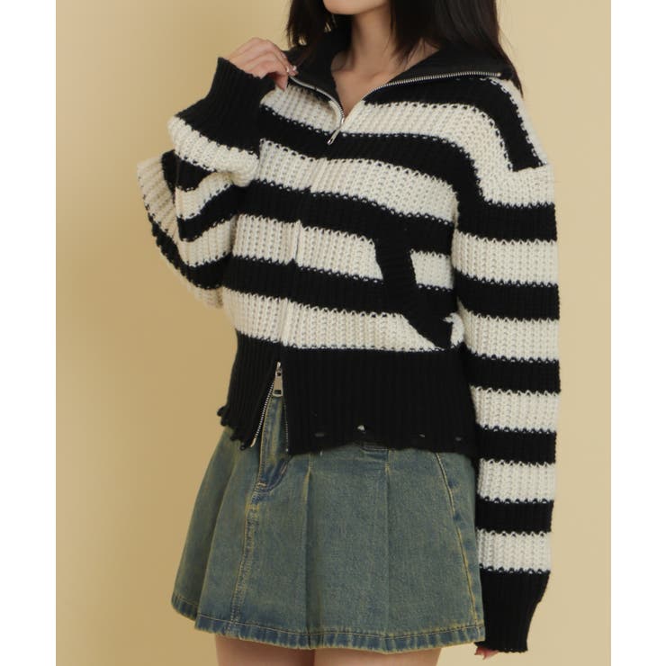 ダメージボーダーZIPニット | WEGO【WOMEN】 | 詳細画像4 