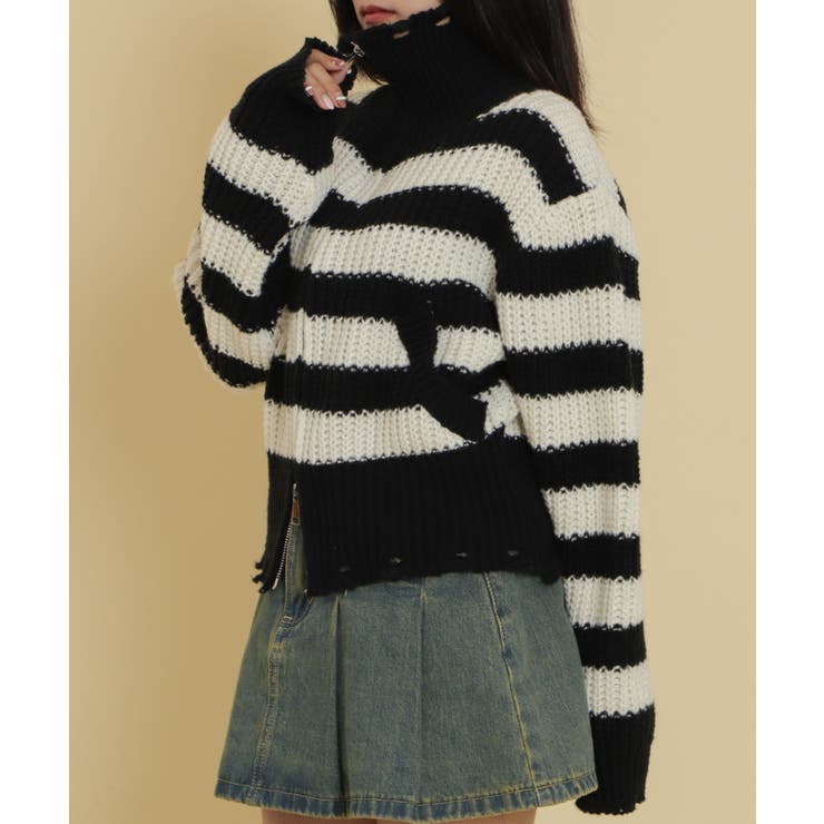 ダメージボーダーZIPニット | WEGO【WOMEN】 | 詳細画像6 