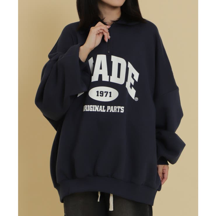 ネイビー | ハーフZIPカレッジビッグスウェット | WEGO【WOMEN】
