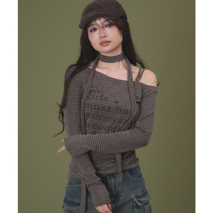 チョーカー付きボーダーロゴトップ | WEGO【WOMEN】 | 詳細画像1 