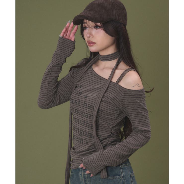 チョーカー付きボーダーロゴトップ | WEGO【WOMEN】 | 詳細画像5 