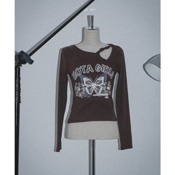 ブラウン | バタフライスタッズロゴデザイントップ | WEGO【WOMEN】