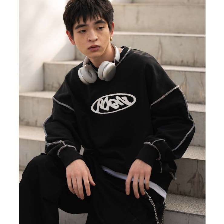 ブラック | ショートカラーステッチサガラロゴプルオーバー | WEGO【MEN】