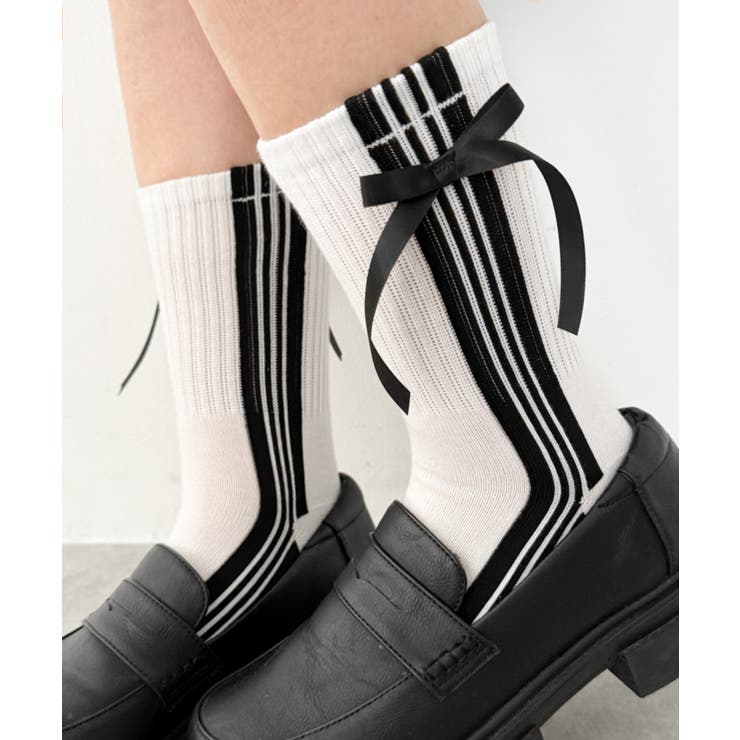 ホワイト | サイドラインリボンソックス | WEGO【WOMEN】