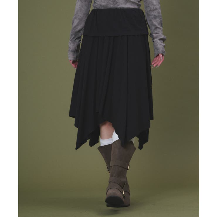 ブラック | サイドギャザーイレヘムミドルスカート | WEGO【WOMEN】