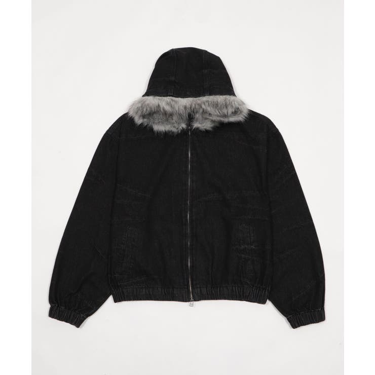 65 | ファーフードスラッシュデニムブルゾン | WEGO【MEN】