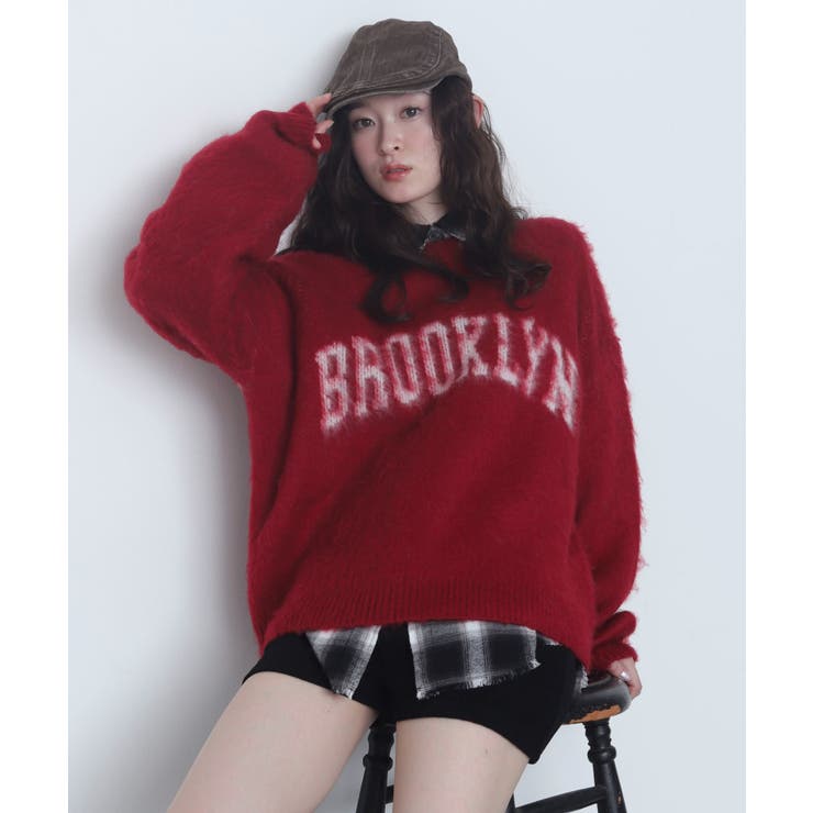 レッド | モヘアタッチBROOKLYNロゴニット | WEGO【WOMEN】