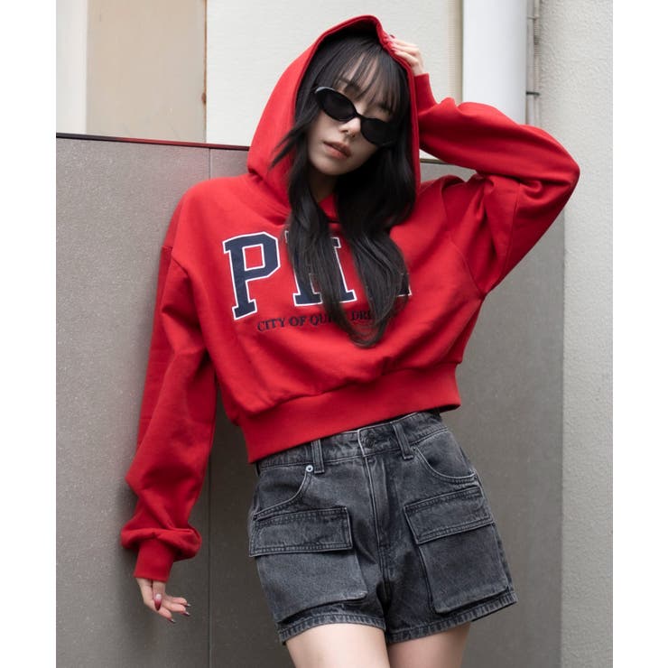 レッド | グラフィックショートプルパーカー | WEGO【WOMEN】