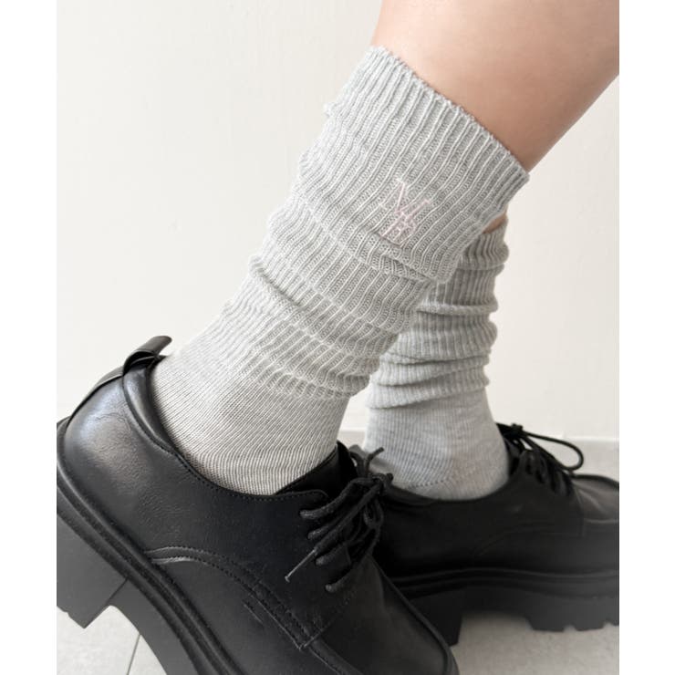 ライトグレー | 刺繍ロゴローゲージゆるリブソックス | WEGO【WOMEN】