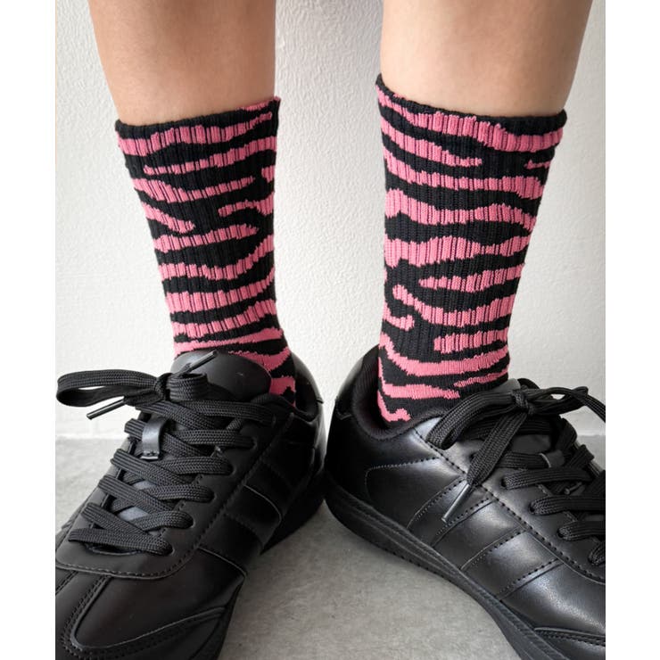 ピンク | ゼブラ柄リブソックス | WEGO【WOMEN】