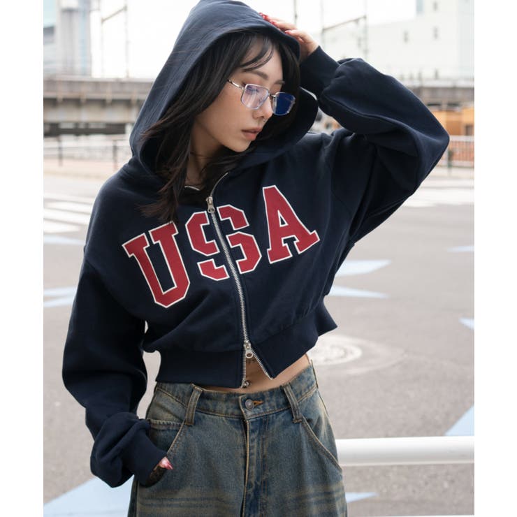 グラフィックショートZIPパーカー | WEGO【WOMEN】 | 詳細画像1 