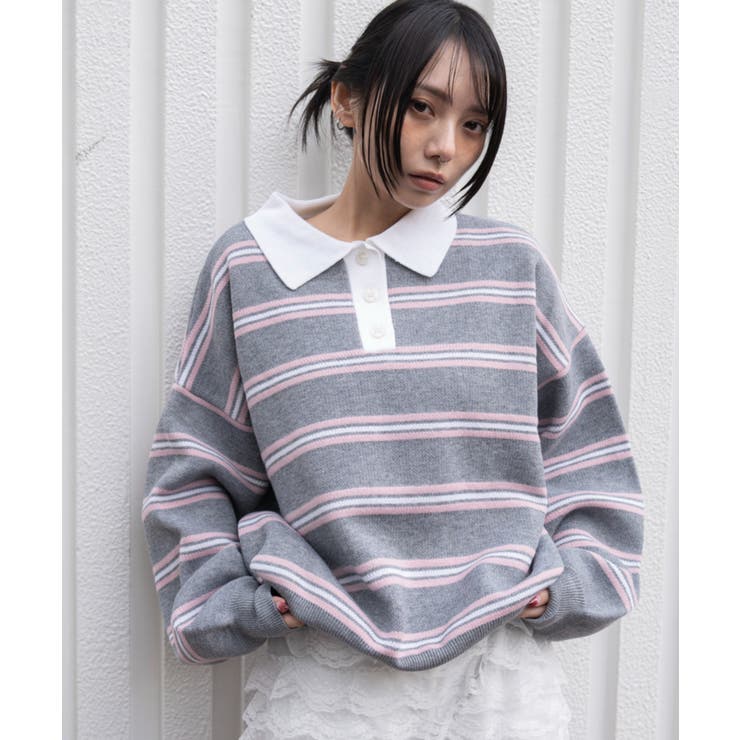 グレーボーダー | ポロニットプルオーバー | WEGO【WOMEN】