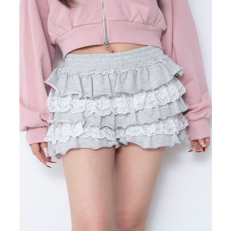 杢グレー | スウェットレースフリルマイクロショートパンツ | WEGO【WOMEN】