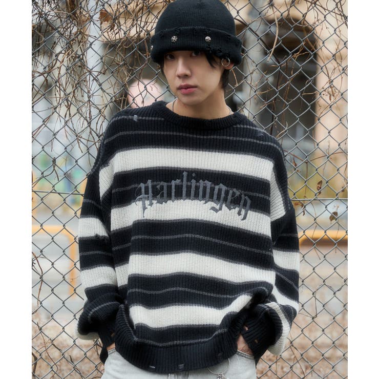 ブラックボーダー | アゼアミボーダーニットプルオーバー | WEGO【MEN】