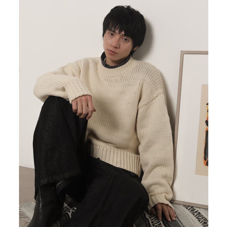 オフホワイト | クロップドチャンキーニットプルオーバー | WEGO【MEN】