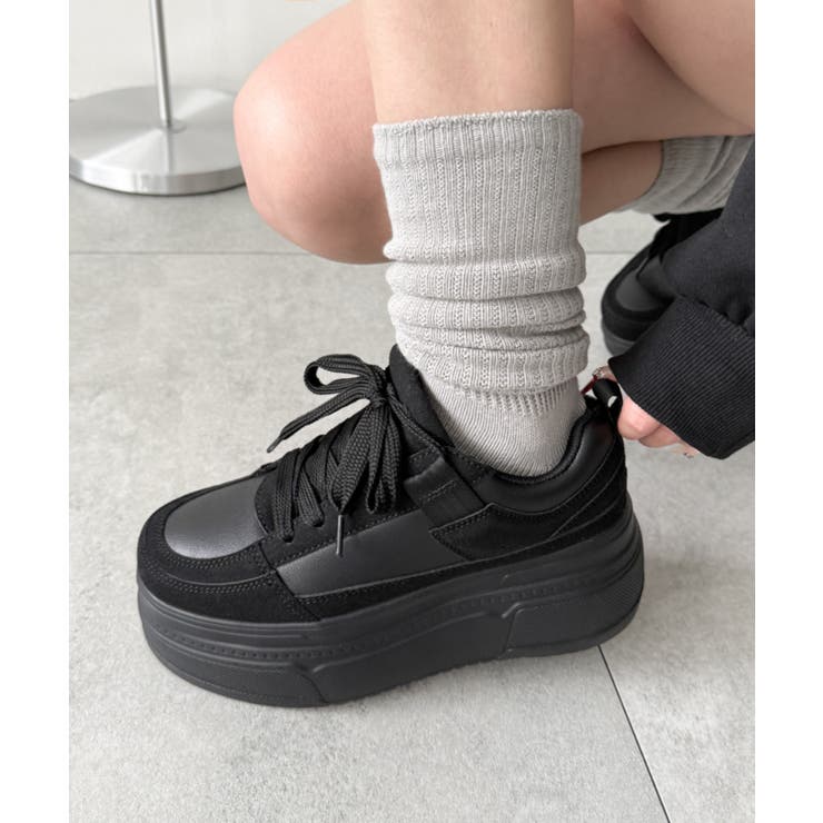 ブラック | 厚底ワイドシューレーススニーカー | WEGO【WOMEN】